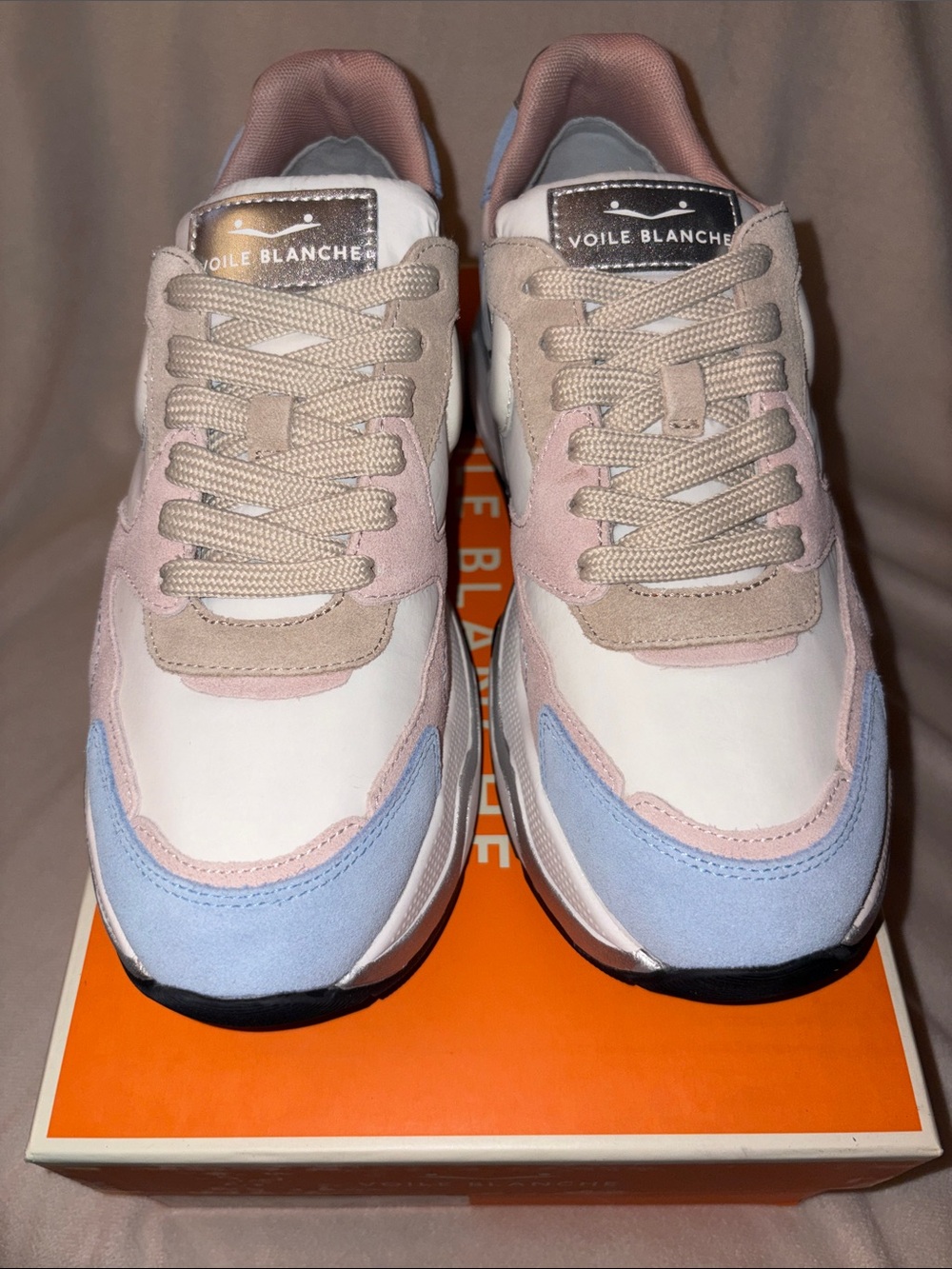 NWT VOILE BLANCHE CLUB119 Nylon and Suede Sneaker in Sky Blue- Pink- White - Picture 9 of 16